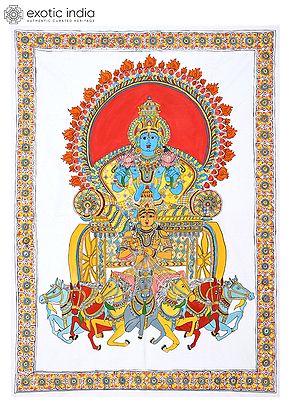 Sun God On Chariot With Seven Horses | Kalamkari Painting On Cotton