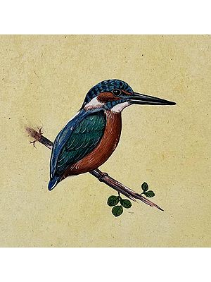 Kingfisher Bird | Watercolor & Stone Color On Handmade Sheet | By Mukesh Vijay