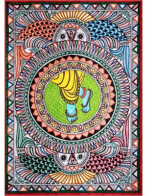 Madhubani Krishna Lotus Feet Painting | Alcohol Markers And Fineliners On Paper | By Ruchi