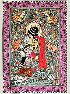 Madhubani Shiv Parvati Ji Painting | Alcohol Markers And Fineliners On Paper | By Ruchi