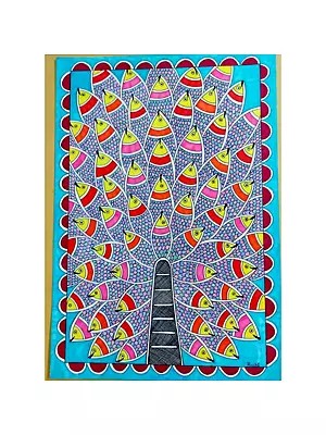 Madhubani Life Of Tree With Fishes Painting | Alcohol Markers And Fineliners On Paper | By Ruchi