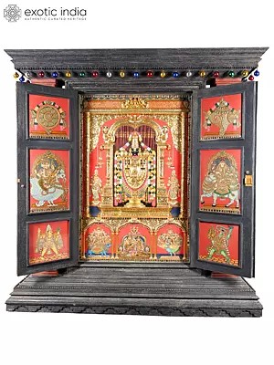 Huge Tanjore Mandapam of Lord Venkatesvara Balaji | Shipped by Sea Overseas | 24 Karat Gold