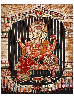 Lord Ganesha Seated on Throne | Batik Painting