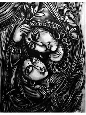 Together-Beautiful Painting | Charcoal On Paper | By N P Pandey