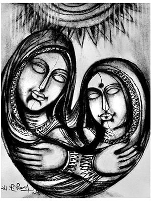 For Each Other | Charcoal On Paper | By N P Pandey