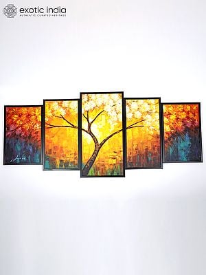 Beautiful Tree Wall Art | Set of Five Paintings | With Frame