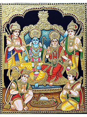 Ram Darbar Tanjore Painting - Traditional Colors with Gold Work