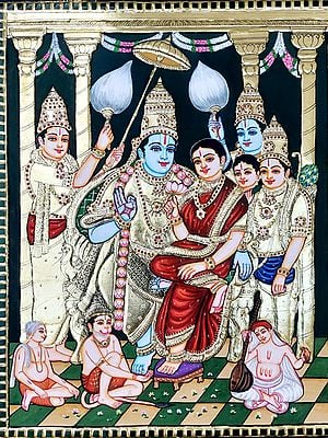 Ram Darbar Tanjore Painting | Traditional Colors with Gold Work