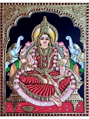 Goddess Gajalakshmi | Tanjore Painting | Traditional Colors With Gold Work