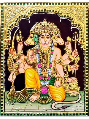 Panchamukhi Hanuman | Tanjore Painting | Traditional Colors With Gold Work