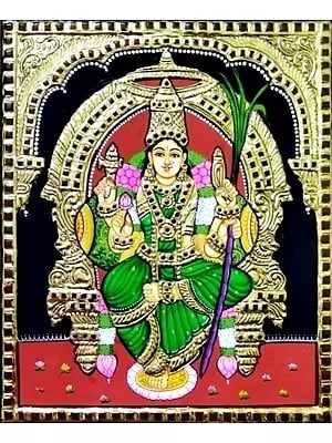 Goddess Kamatchi Amman | Tanjore Painting | Traditional Colors With Gold Work