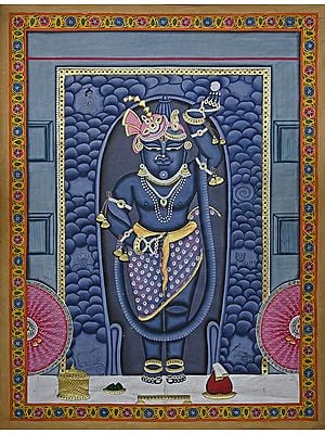 Standing Lord Shrinathji | Pichwai Painting | Stone Color On Cotton Cloth | By Narendra Kumar