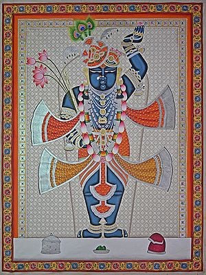 The Divine Shrinathji | Pichwai Painting | Stone Color On Cotton Cloth | By Narendra Kumar