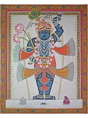 Morpankhdhari Lord Shrinathji | Pichwai Painting | Stone Color On Cotton Cloth | By Narendra Kumar