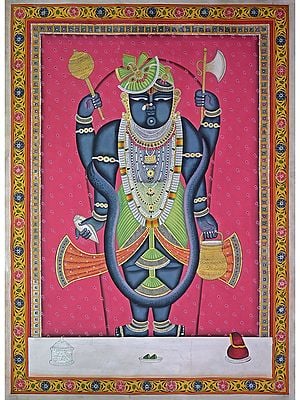 Four Armed Shrinathji | Pichwai Painting | Stone Color On Cotton Cloth | By Narendra Kumar