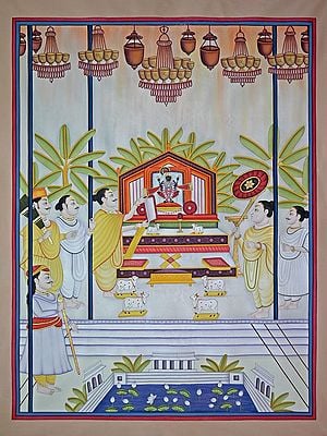 Gopashtami Darshan Of Shrinathji | Pichwai Painting | Stone Color On Cotton Cloth | By Narendra Kumar