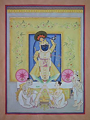 Jalabhishekam Of Shrinathji | Pichwai Painting | Stone Color On Cotton Cloth | By Narendra Kumar