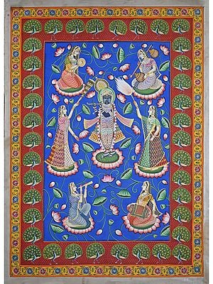 ShrinathJi With Gopis Sangeet | Pichwai Painting | Stone Color On Cotton Cloth | By Narendra Kumar