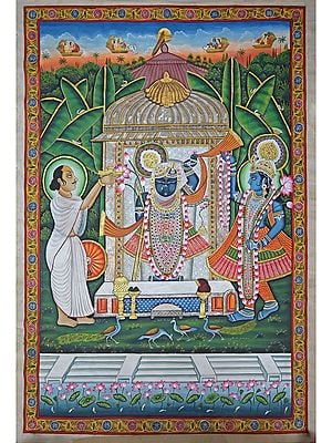 ShrinathJi With Mahaparbhu Ji | Pichwai Painting | Stone Color On Cotton Cloth | By Narendra Kumar