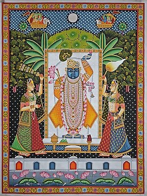 ShrinathJi With Gopis | Pichwai Painting | Stone Color On Cotton Cloth | By Narendra Kumar