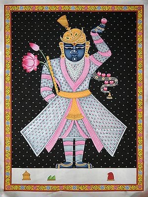 Smiling Shrinathji | Pichwai Painting | Stone Color On Cotton Cloth | By Narendra Kumar