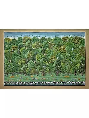 The View Of Jungle By The Kamal Talai | Pichwai Painting | Stone Color On Cotton Cloth | By Narendra Kumar