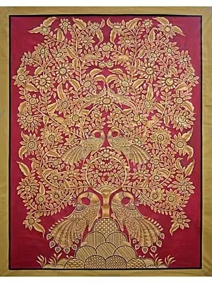 Tree Of Life With Peacock | Kalamkari Painting | Stone Color On Cotton Cloth | By Narendra Kumar