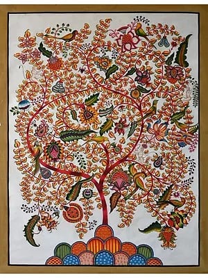 Tree Of Life With Nature | Kalamkari Painting | Stone Color On Cotton Cloth | By Narendra Kumar