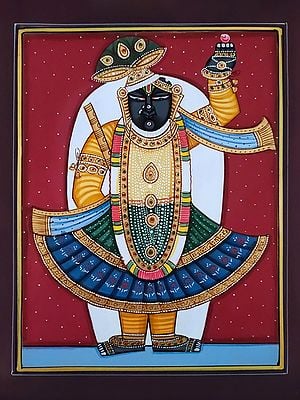 Standing Shrinathji | Pichwai Painting | Watercolor On Paper | By Babu Lal Sharma