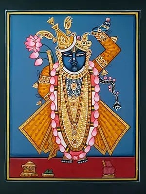 Shrinathji With Beautiful Crown | Pichwai Painting | Watercolor On Paper | By Babu Lal Sharma