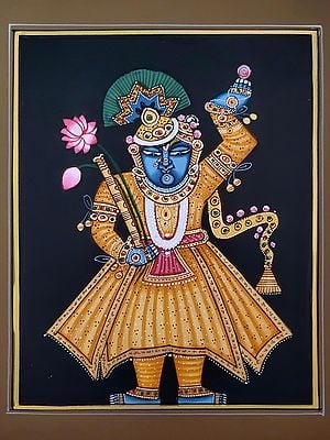 Shrinathji With Beautiful Dress Up | Pichwai Painting | Watercolor On Paper | By Babu Lal Sharma