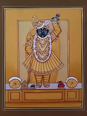 Shrinathji Standing On Asana | Pichwai Painting | Watercolor On Paper | By Babu Lal Sharma