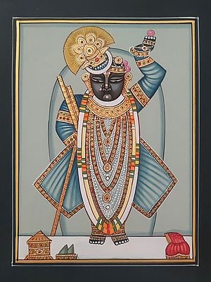 The Shrinathji With Delightful Grace | Pichwai Painting | Watercolor On Paper | By Babu Lal Sharma