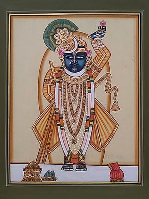 The Tranquil Shrinathji | Pichwai Painting | Watercolor On Paper | By Babu Lal Sharma