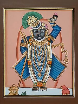 Handmade Painting Of Shrinathji | Pichwai Painting | Watercolor On Paper | By Babu Lal Sharma