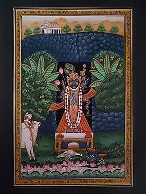 Shrinathji With Nature | Pichwai Painting | Watercolor On Paper | By Babu Lal Sharma