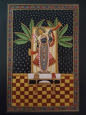 Adorable Lord Krishna As Shrinathji | Pichwai Painting | Watercolor On Paper | By Babu Lal Sharma