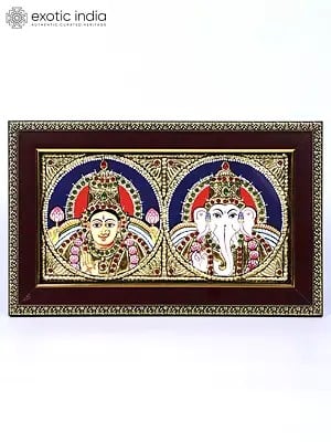 Lakshmi-Ganesha Tanjore Painting | With Frame