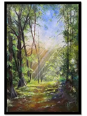 Sunlight Falling on the Ground by Passing Through the Tree | With Frame | Acrylic on Canvas | by Gurpreet Kaur