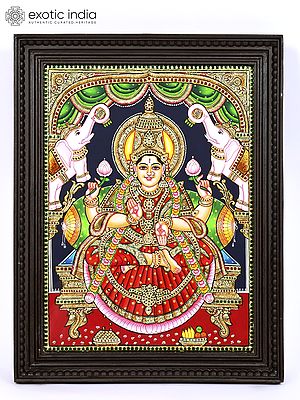 Goddess Gajalakshmi | 24 Karat Gold Work | Framed Tanjore Painting