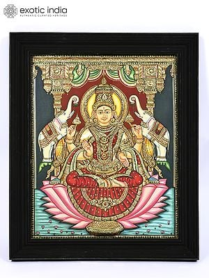 Goddess Gajalakshmi | 24 Karat Gold Work | Framed Tanjore Painting