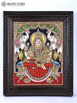 Sitting Goddess Gajalakshmi | 24 Karat Gold Work | Framed Tanjore Painting