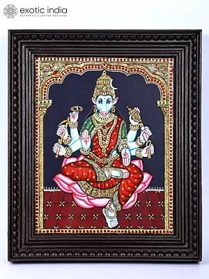 Kamalasini Goddess Varahi | 24 Karat Gold Work | Framed Tanjore Painting