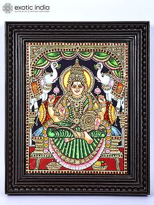 Goddess Gajalakshmi | 24 Karat Gold Work | Framed Tanjore Painting