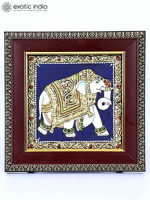 Walking Elephant | 24 Karat Gold Work | Framed Tanjore Painting