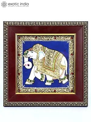 Walking Elephant | 24 Karat Gold Work | Framed Tanjore Painting