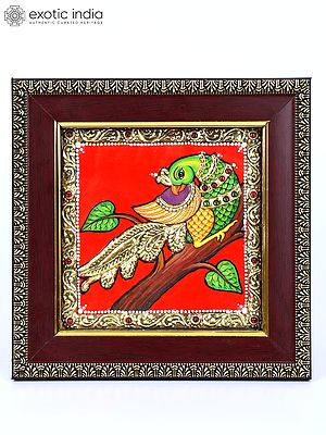 Beautiful Parrot | 24 Karat Gold Work | Framed Tanjore Painting