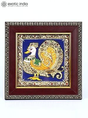 Peacock | 24 Karat Gold Work | Framed Tanjore Painting