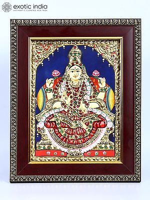 Blessing Goddess Lakshmi | 24 Karat Gold Work | Framed Tanjore Painting