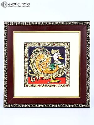 South Indian Peacock | 24 Karat Gold Work | Framed Tanjore Painting